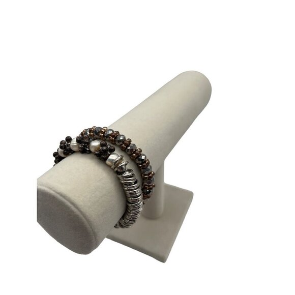 Boho Chic Beaded Necklace & Bracelet Set Statement Jewelry Black & Silver - Picture 4 of 7